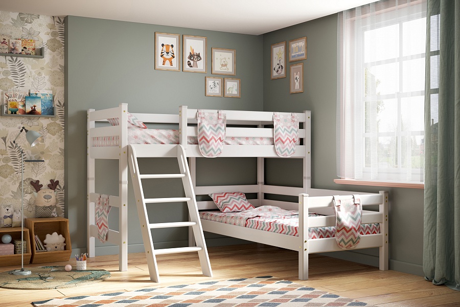 Двухярусные кровати Угловая кровать "Соня" с наклонной лестницей (8)